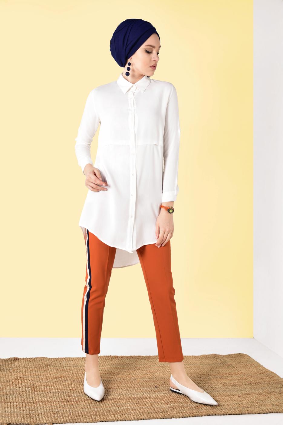 Vêtements hijab CRÈME TUNIQUE BOUTONNÉE 8391 