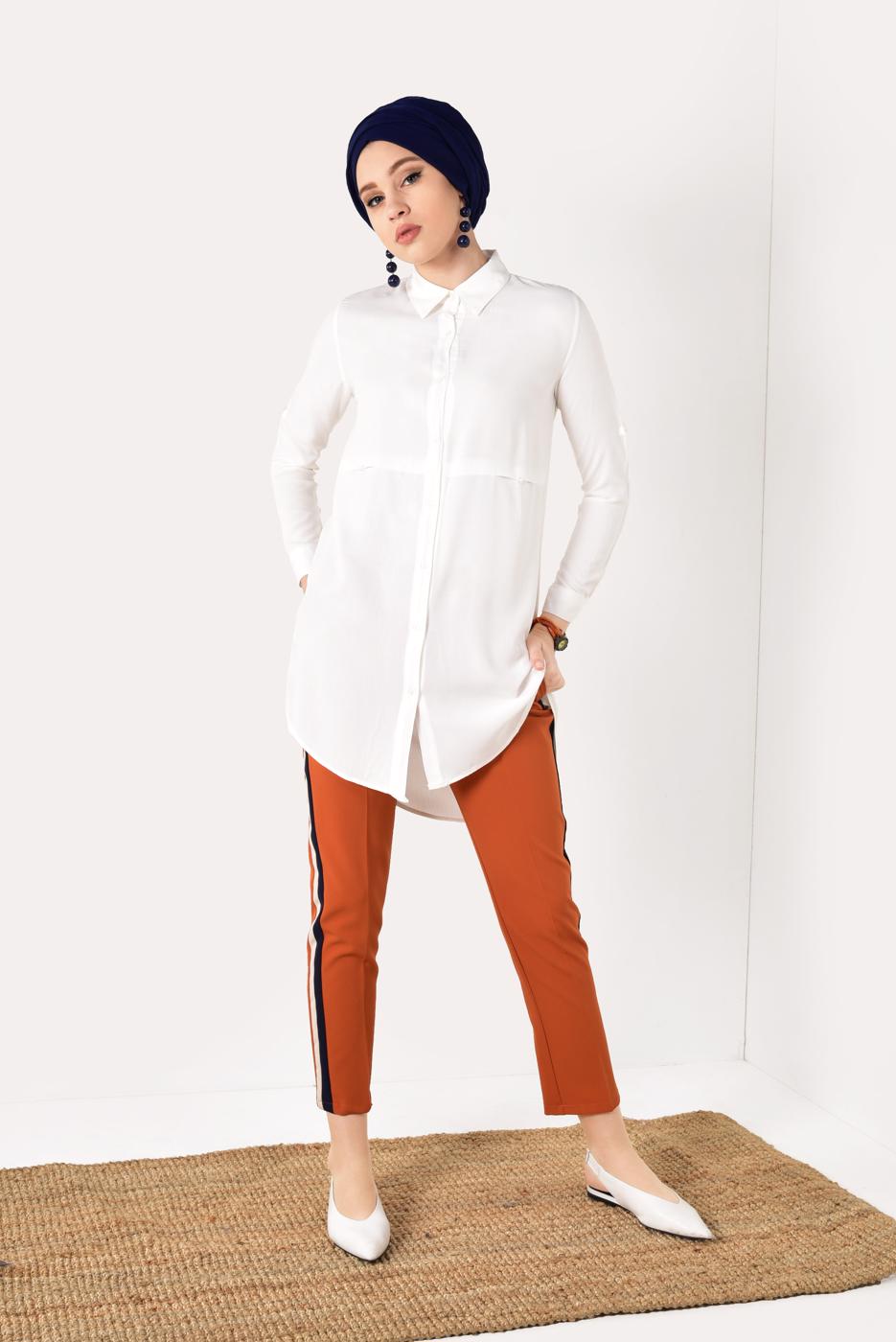 Vêtements hijab CRÈME TUNIQUE BOUTONNÉE 8391 