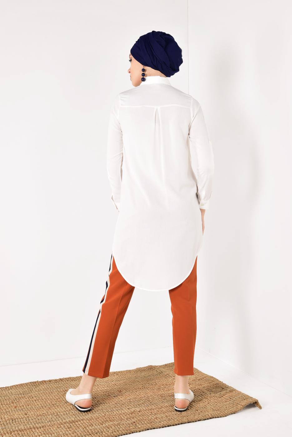 Vêtements hijab CRÈME TUNIQUE BOUTONNÉE 8391 