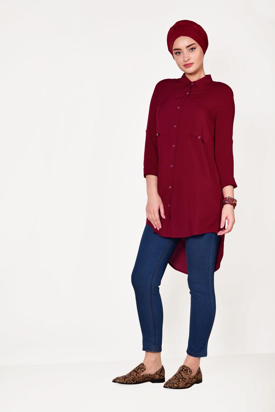 Hijab clothing CLARET RED BUTTONED TUNIC 8391
