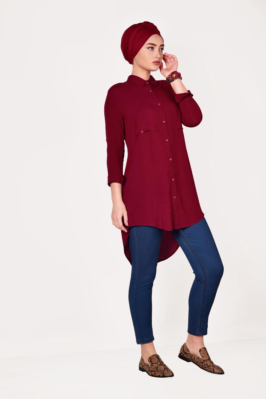 Hijab clothing CLARET RED BUTTONED TUNIC 8391