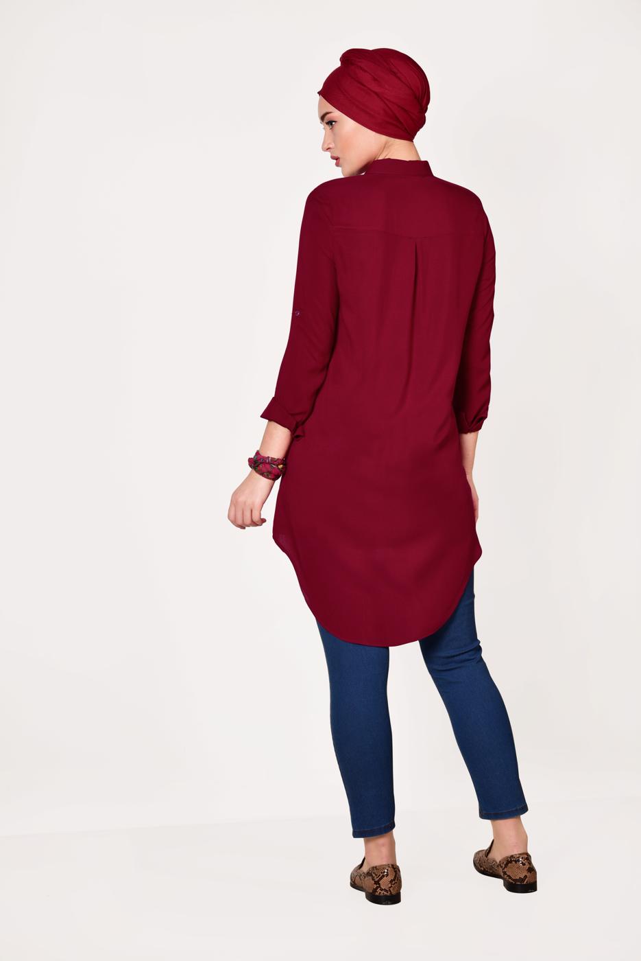 Hijab clothing CLARET RED BUTTONED TUNIC 8391