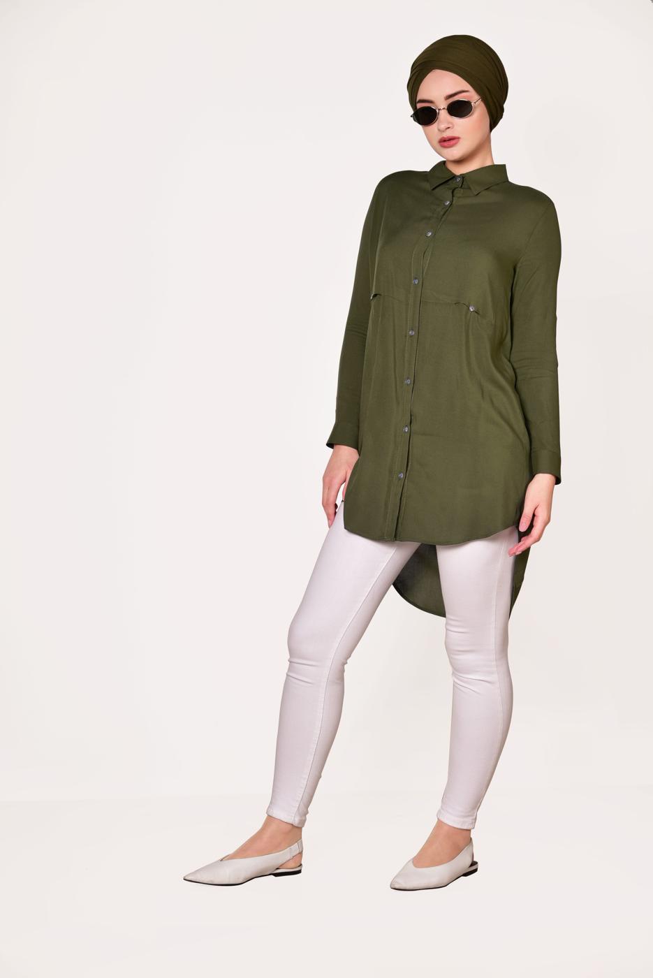 Vêtements hijab KAKI TUNIQUE BOUTONNÉE 8391 
