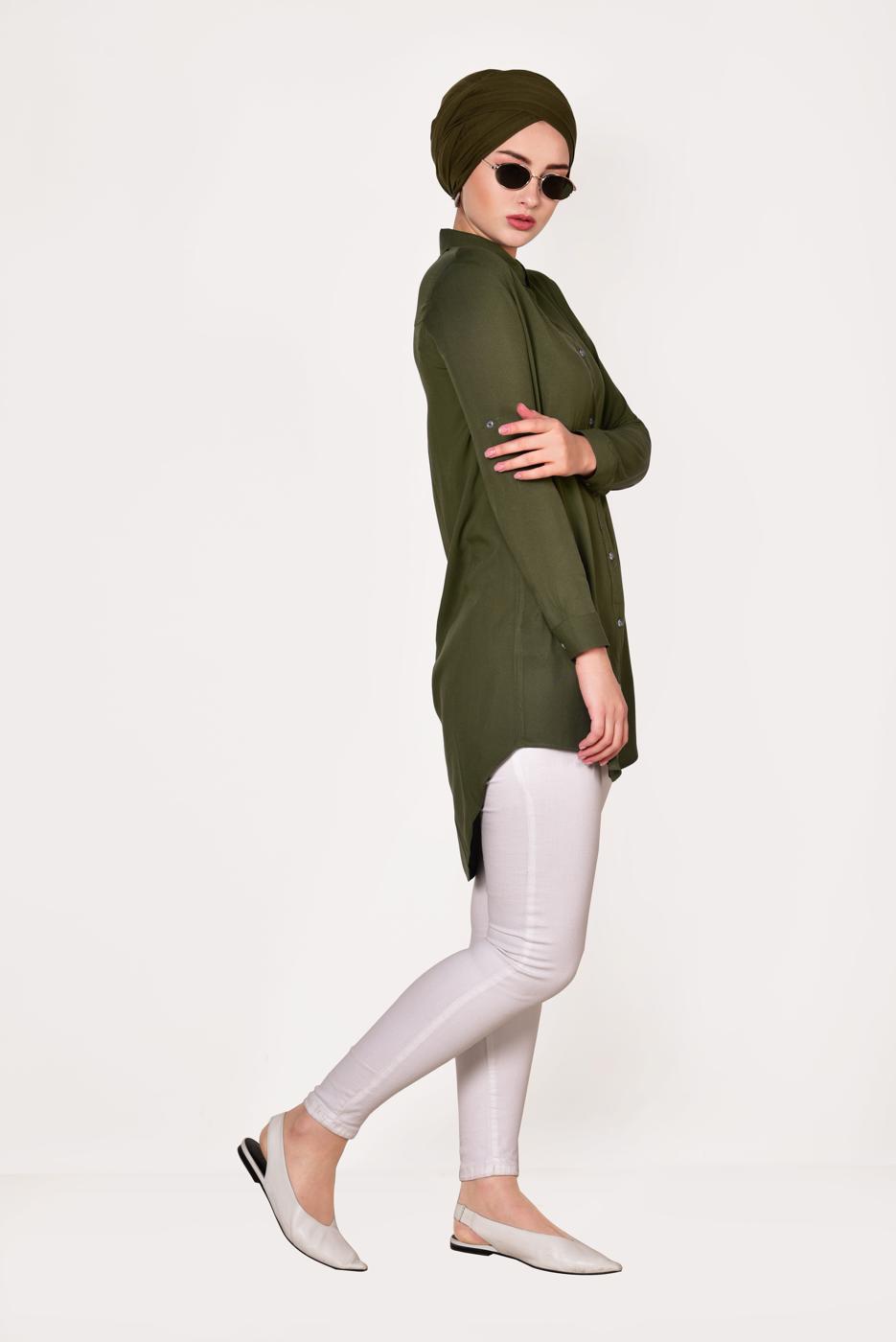 Vêtements hijab KAKI TUNIQUE BOUTONNÉE 8391 