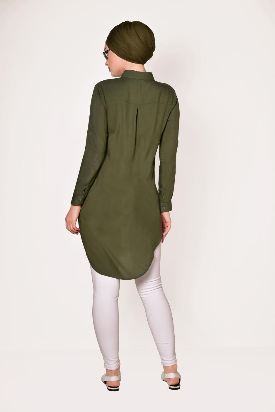 Vêtements hijab KAKI TUNIQUE BOUTONNÉE 8391 