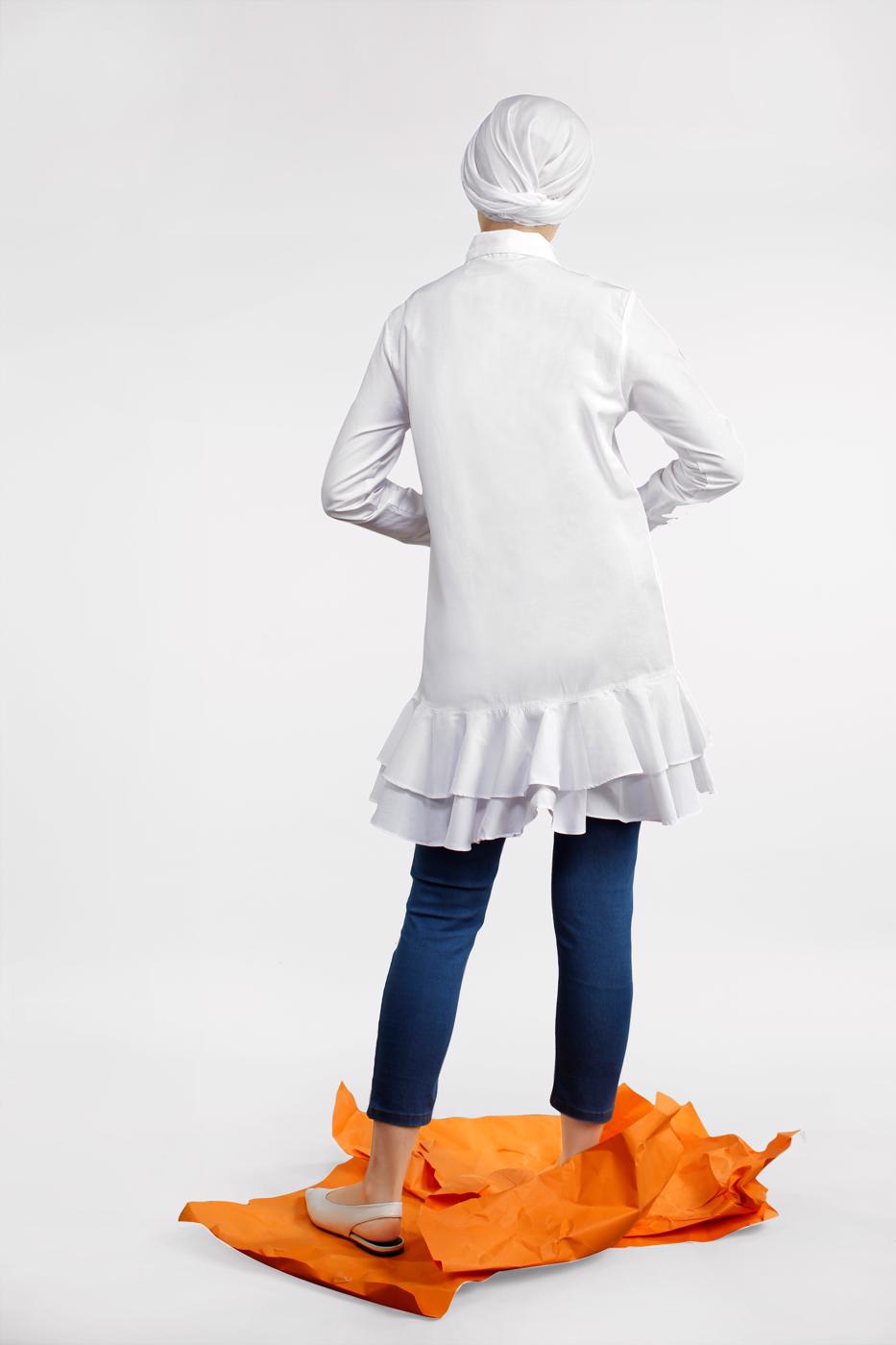 Vêtements hijab CRÈME TUNIQUE BOUTONNÉE À VOLANTS 8470 