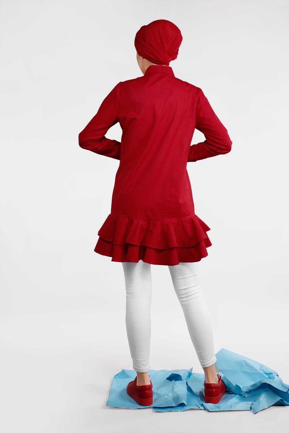 Vêtements hijab ROUGE TUNIQUE BOUTONNÉE À VOLANTS 8470 