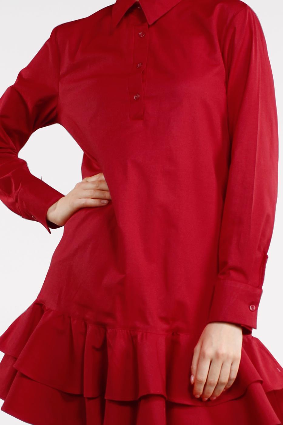 Vêtements hijab ROUGE TUNIQUE BOUTONNÉE À VOLANTS 8470 