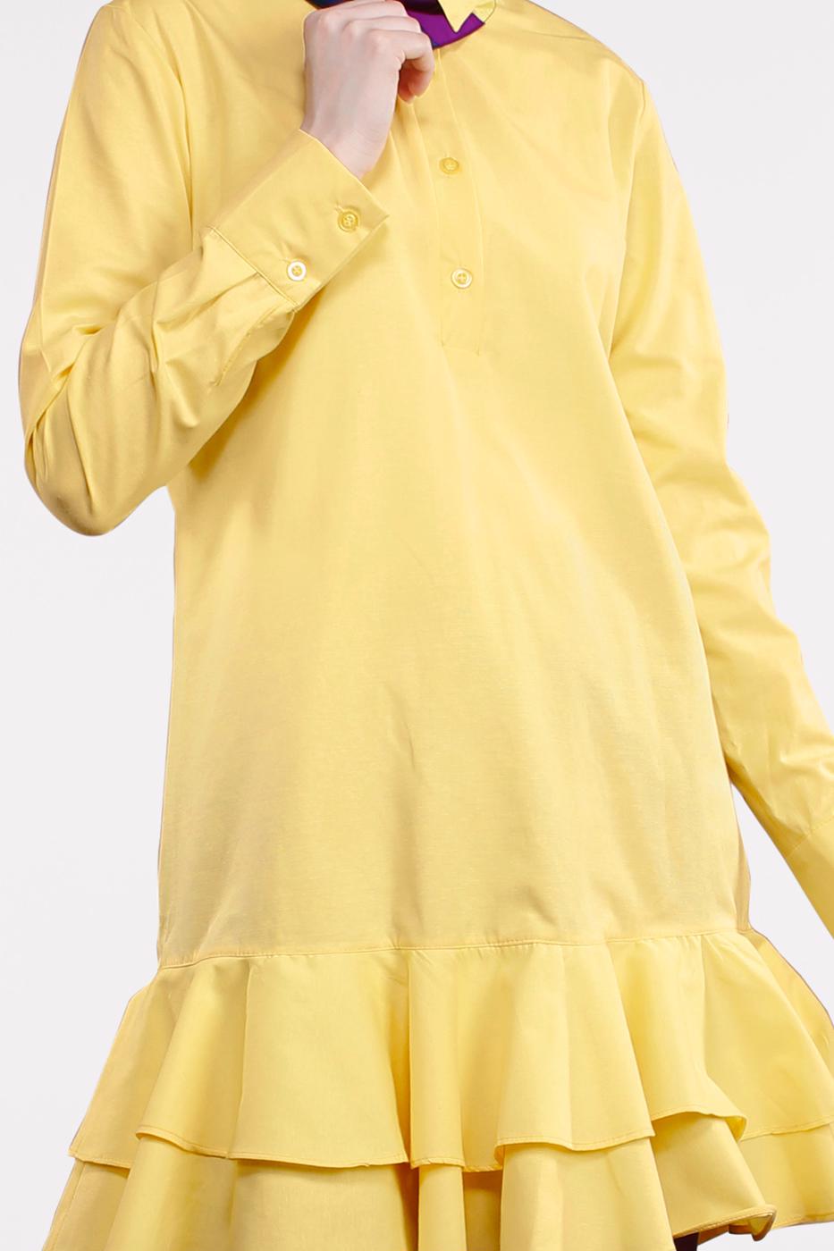Hijab clothing YELLOW FLOUNCE-HEM BUTTONED TUNIC 8470 