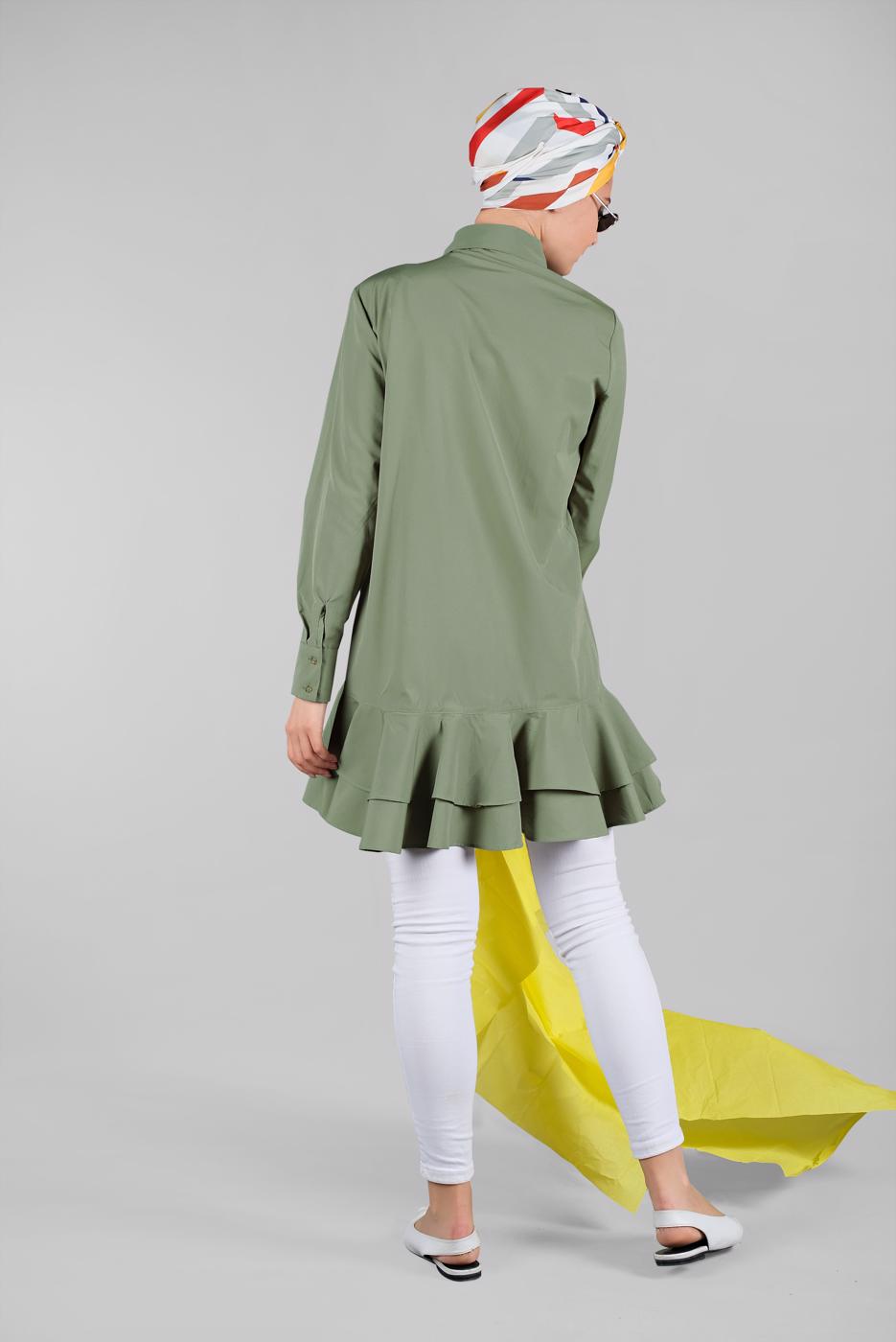 Vêtements hijab KAKI TUNIQUE BOUTONNÉE À VOLANTS 8470 