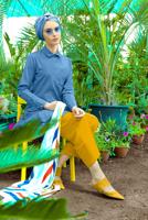 Hijab clothing BLUE FLOUNCE-HEM BUTTONED TUNIC 8470 