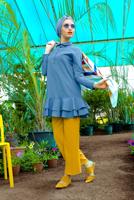 Hijab clothing BLUE FLOUNCE-HEM BUTTONED TUNIC 8470 