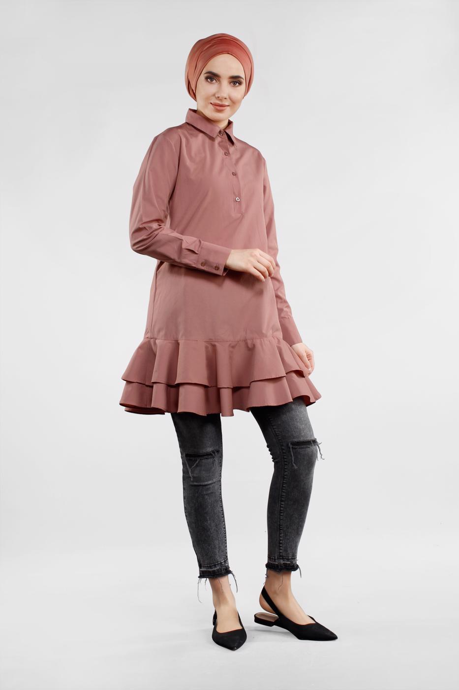 Vêtements hijab ROSE TUNIQUE BOUTONNÉE À VOLANTS 8470 