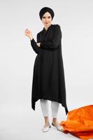 Vêtements hijab NOIR TUNIQUE ZIPPÉ À ASYMÉTRIQUE 8588 