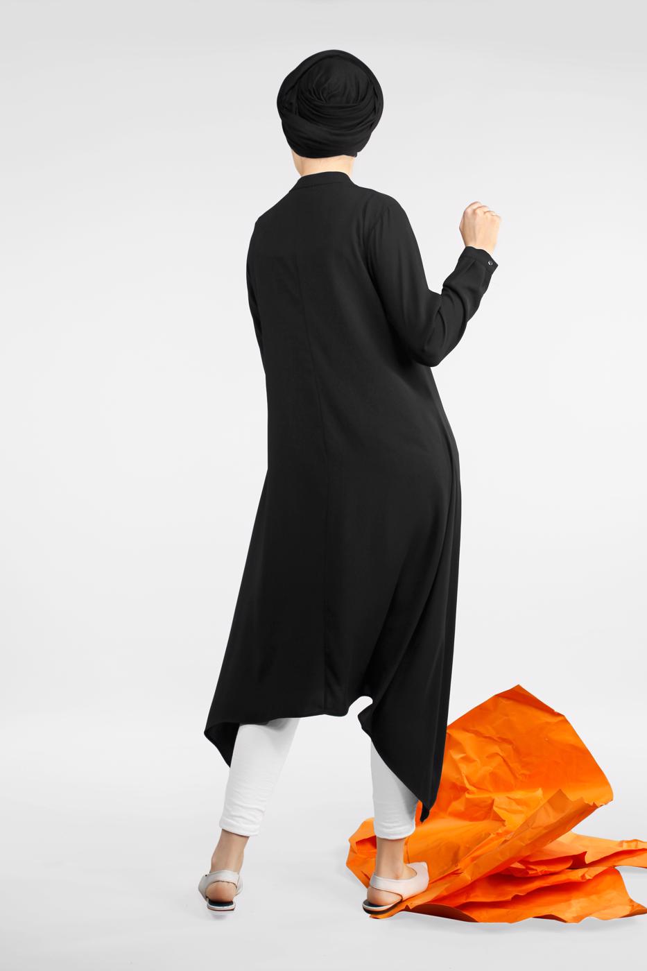 Vêtements hijab NOIR TUNIQUE ZIPPÉ À ASYMÉTRIQUE 8588 