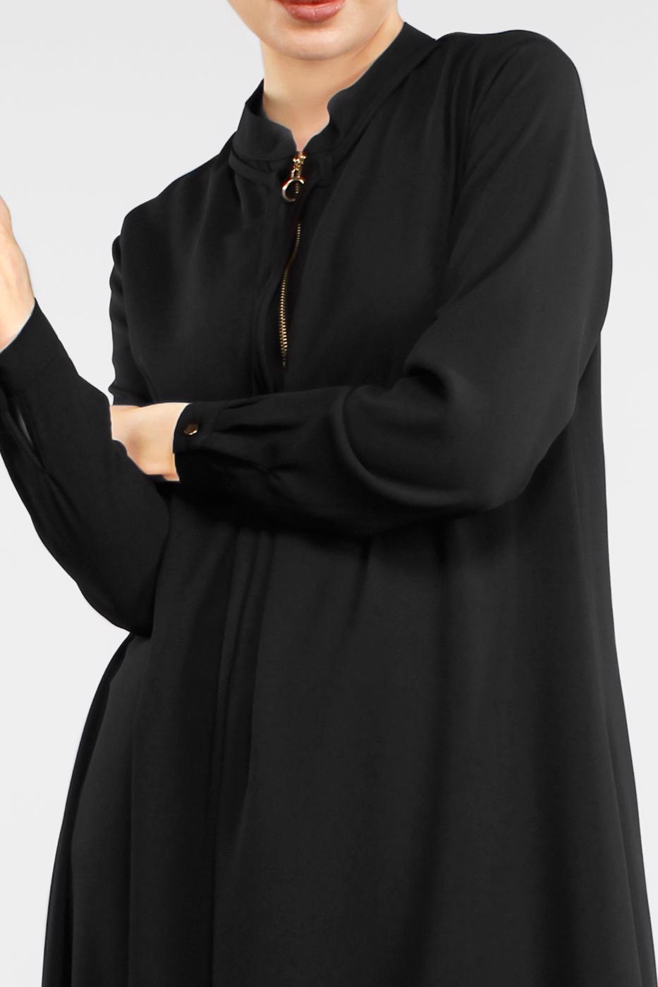 Vêtements hijab NOIR TUNIQUE ZIPPÉ À ASYMÉTRIQUE 8588 