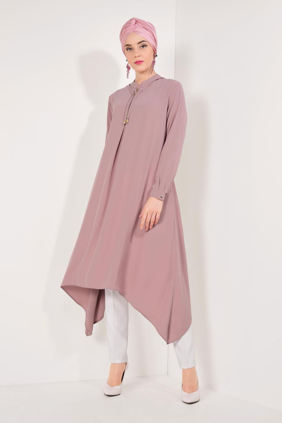 Hijab clothing POWDER ASYMMETRIC CUT ZIPPED TUNIC 8588 