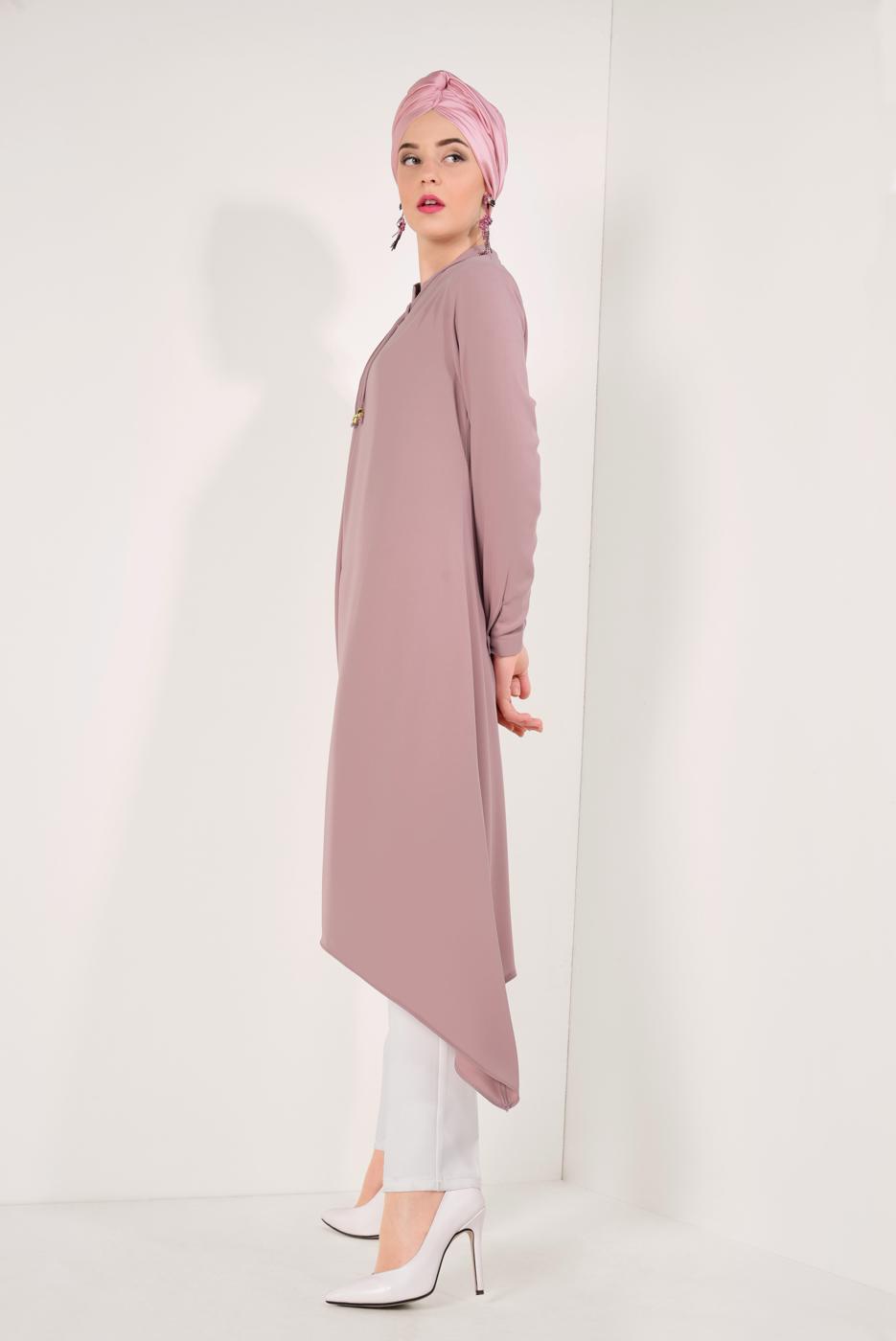 Hijab clothing POWDER ASYMMETRIC CUT ZIPPED TUNIC 8588 
