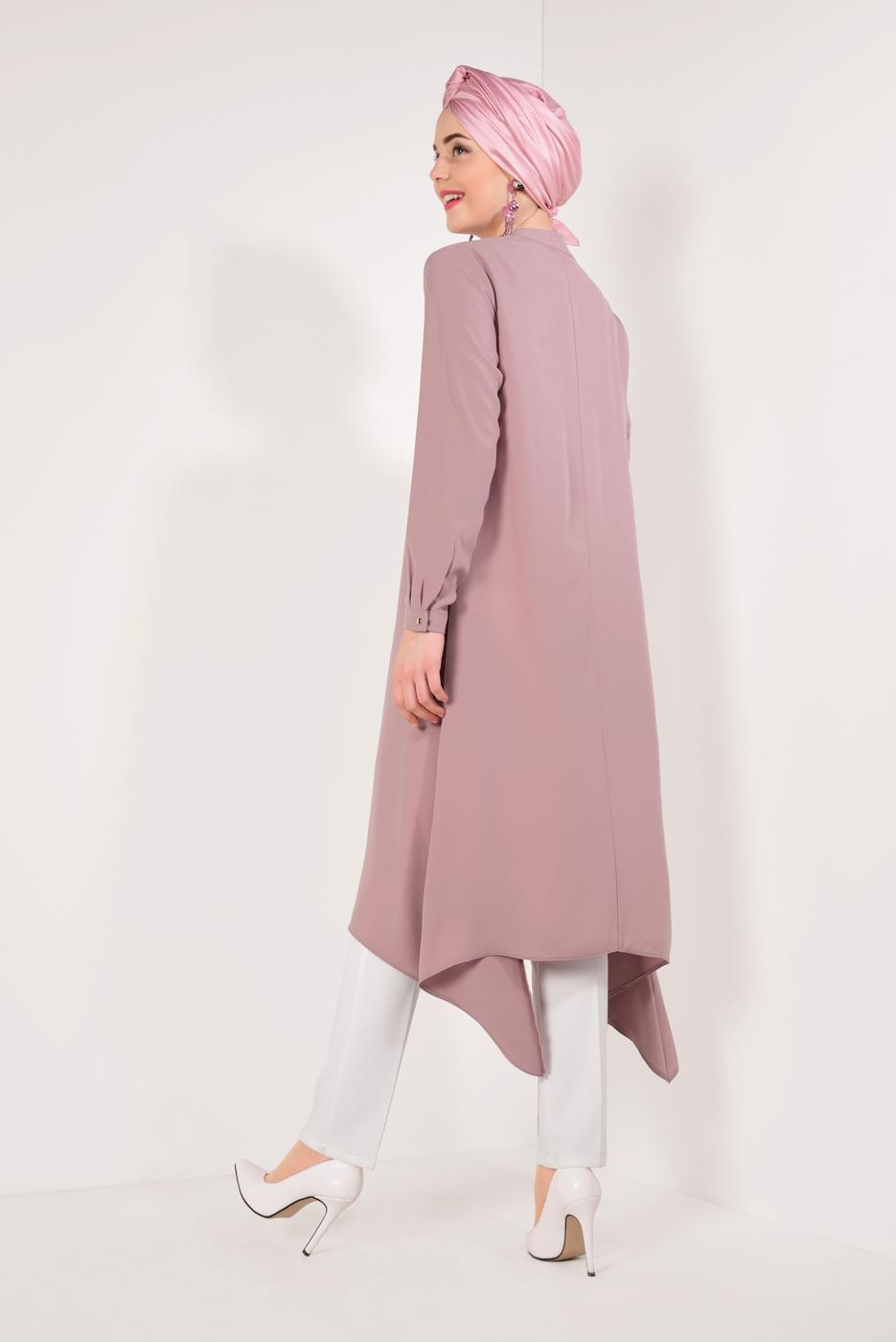 Hijab clothing POWDER ASYMMETRIC CUT ZIPPED TUNIC 8588 