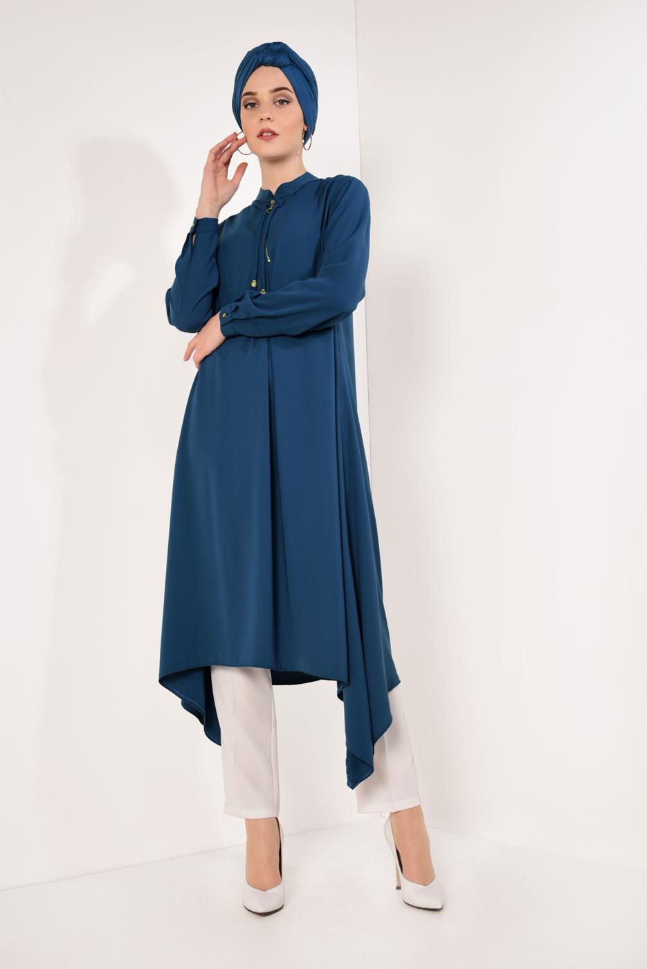 Vêtements hijab BLEU MARINE TUNIQUE ZIPPÉ À ASYMÉTRIQUE 8588 