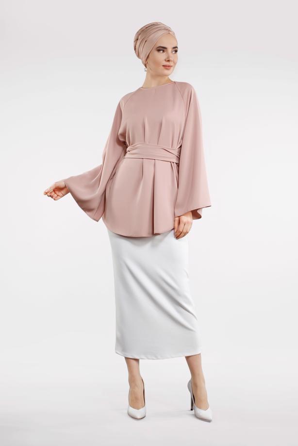 Vêtements hijab  BELTED BALLON SLEEVE TUNIC 8792  - TRENDTESETTÜR