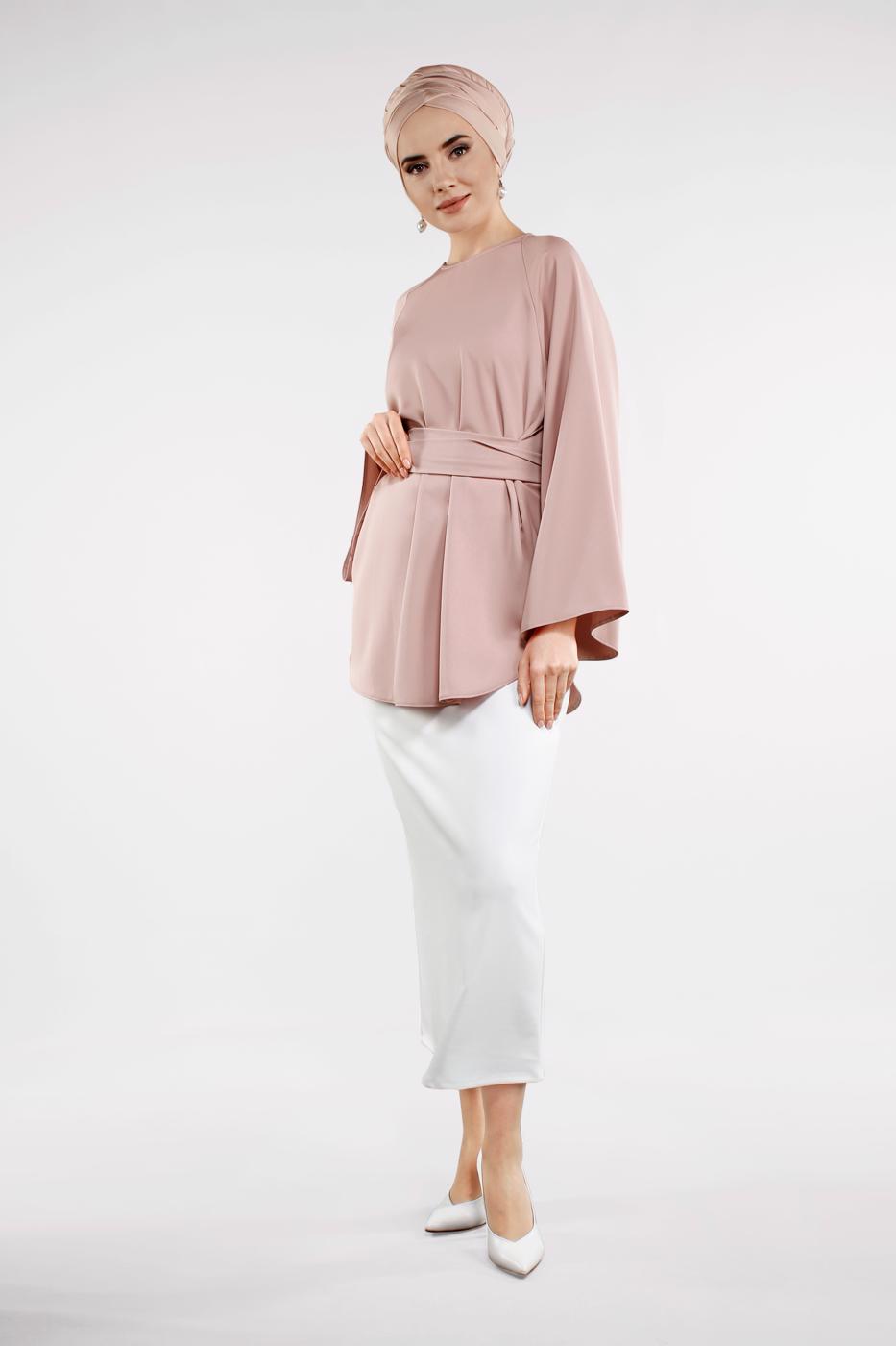 Hijab clothing POWDER BELTED BALLON SLEEVE TUNIC 8792 