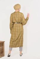 Tesettür giyim TURUNCU KARE DESENLİ SALAŞ UZUN TUNİK T 9426