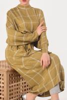 Tesettür giyim TURUNCU KARE DESENLİ SALAŞ UZUN TUNİK T 9426