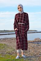 Tesettür giyim MÜRDÜM KARE DESENLİ SALAŞ UZUN TUNİK T 9426