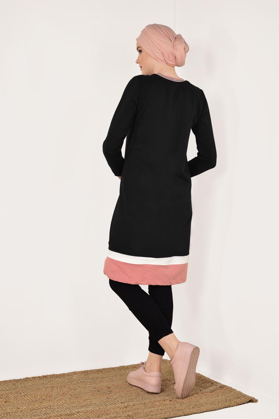 Tesettür giyim SİYAH KIRÇILLI PAMUKLU TUNİK 9428