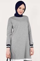Tesettür giyim GRİ KIRÇILLI PAMUKLU TUNİK 9428