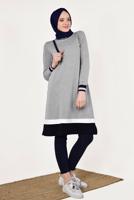 Tesettür giyim GRİ KIRÇILLI PAMUKLU TUNİK 9428