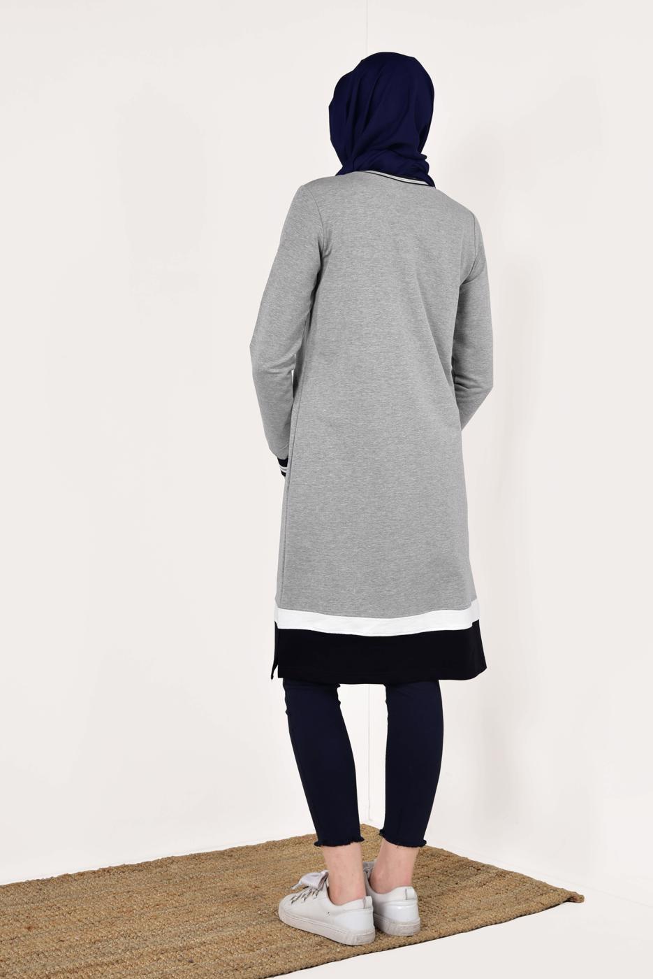 Tesettür giyim GRİ KIRÇILLI PAMUKLU TUNİK 9428