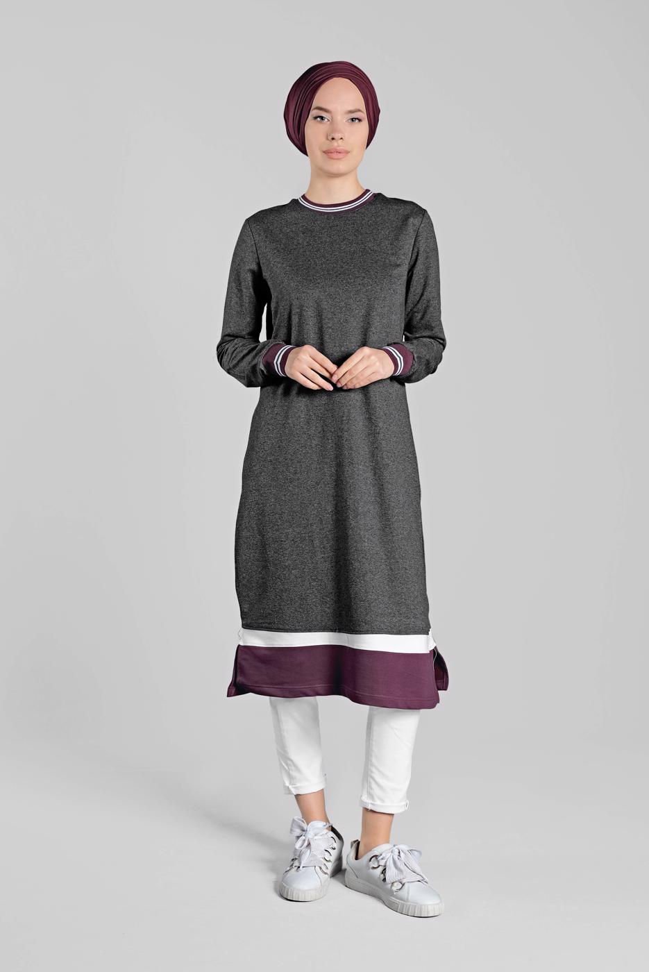 Tesettür giyim GRİ KIRÇILLI PAMUKLU TUNİK 9428