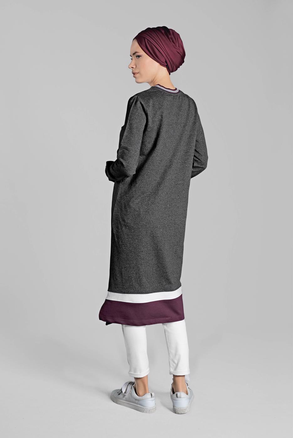 Tesettür giyim GRİ KIRÇILLI PAMUKLU TUNİK 9428
