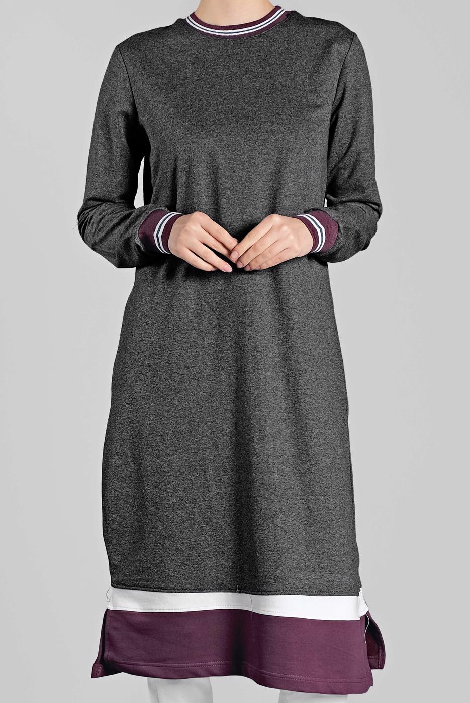 Tesettür giyim GRİ KIRÇILLI PAMUKLU TUNİK 9428