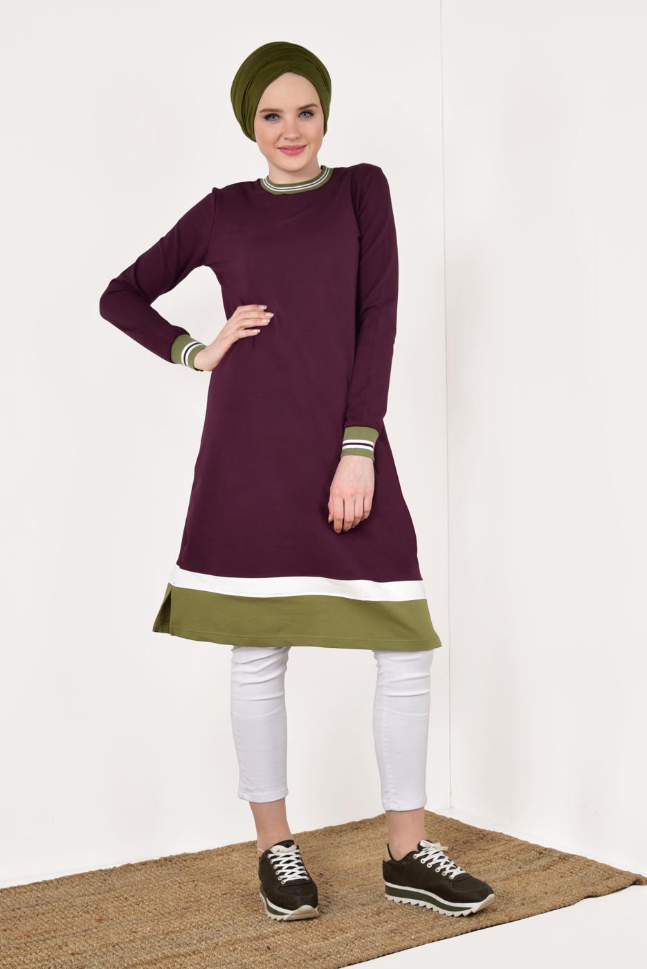 Tesettür giyim MÜRDÜM KIRÇILLI PAMUKLU TUNİK 9428