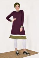 Tesettür giyim MÜRDÜM KIRÇILLI PAMUKLU TUNİK 9428