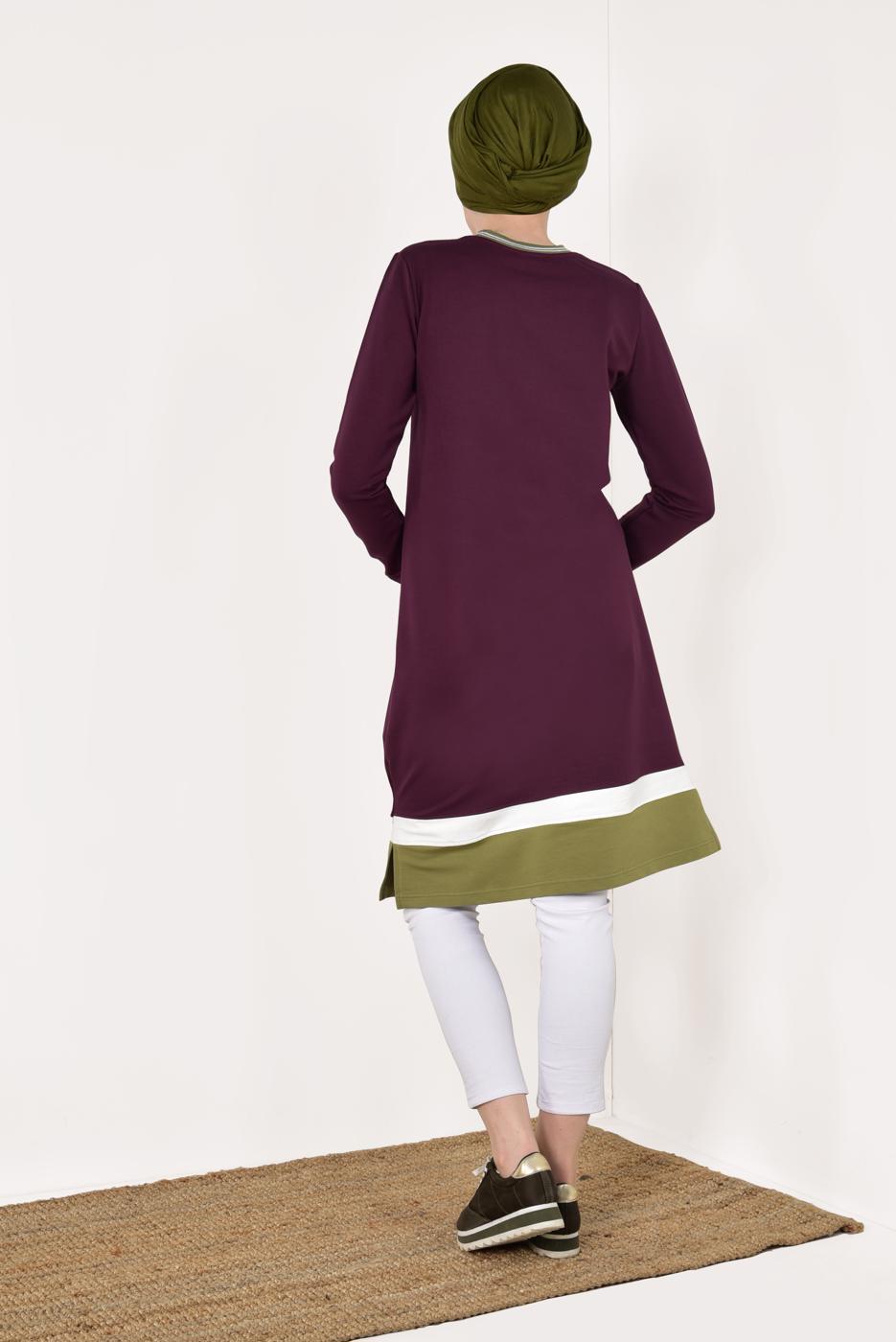 Tesettür giyim MÜRDÜM KIRÇILLI PAMUKLU TUNİK 9428