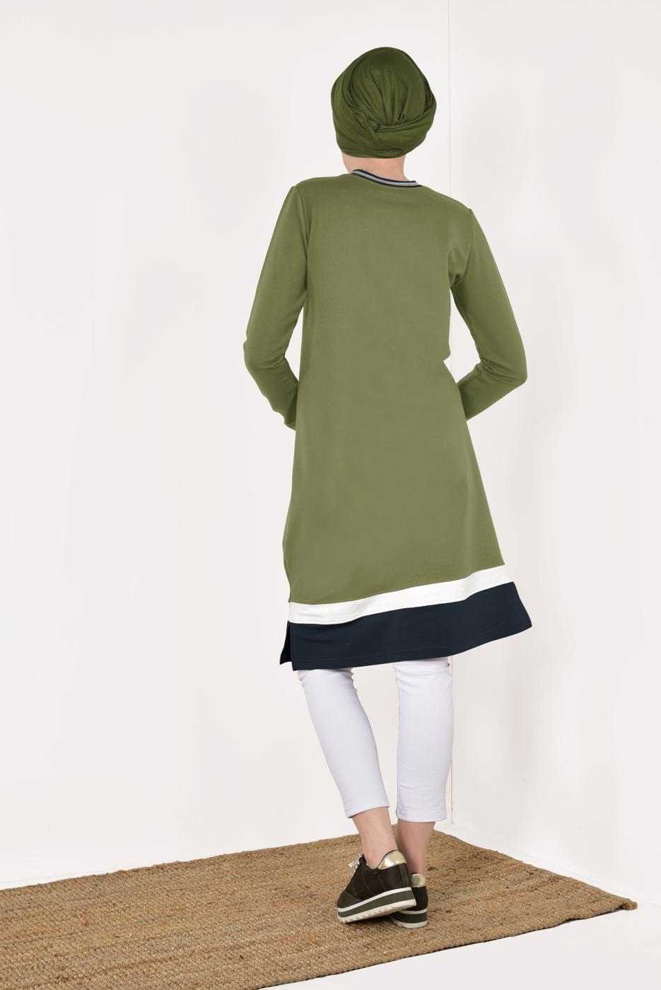 Tesettür giyim YEŞİL KIRÇILLI PAMUKLU TUNİK 9428