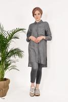 Tesettür giyim SİYAH YANLARI YIRTMAÇLI ÇİZGİ DESENLİ PAMUKLU TUNİK 9526