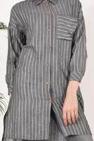 Tesettür giyim SİYAH YANLARI YIRTMAÇLI ÇİZGİ DESENLİ PAMUKLU TUNİK 9526