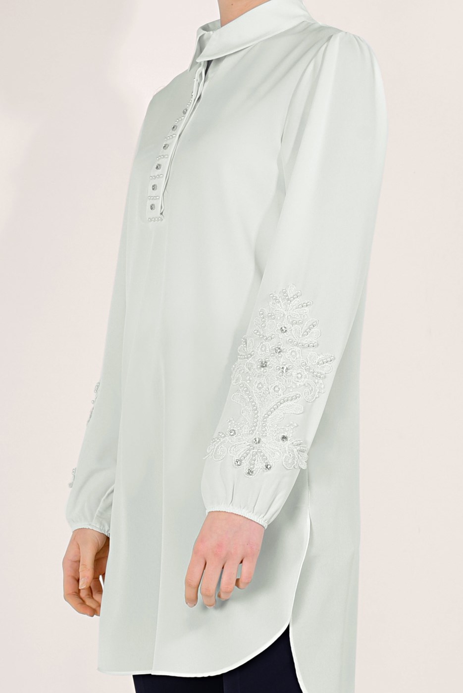 Hijab clothing ECRU GEM EMBROIDERED TUNIC 9548