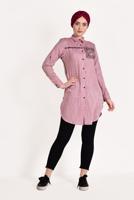 Tesettür giyim KIRMIZI NAKIŞ DETAYLI ÖNÜ DÜĞMELİ TUNİK 9729 