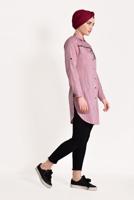 Tesettür giyim KIRMIZI NAKIŞ DETAYLI ÖNÜ DÜĞMELİ TUNİK 9729 