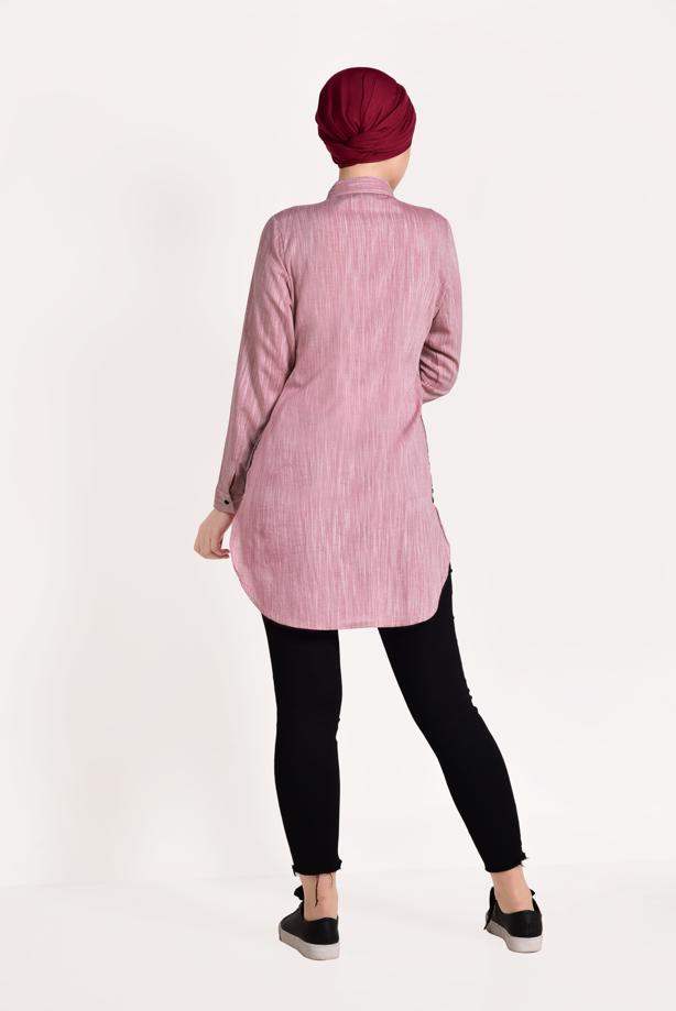 Tesettür giyim  NAKIŞ DETAYLI ÖNÜ DÜĞMELİ TUNİK 9729  - TRENDTESETTÜR