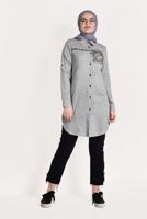 Hijab clothing GREY BUTTONED EMBROIDERED TUNIC 9729 