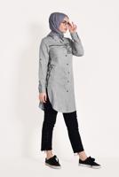 Hijab clothing GREY BUTTONED EMBROIDERED TUNIC 9729 