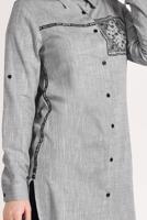 Hijab clothing GREY BUTTONED EMBROIDERED TUNIC 9729 