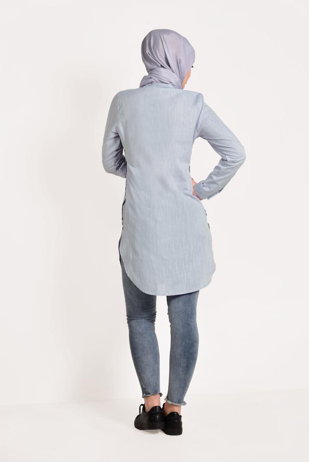 Tesettür giyim  NAKIŞ DETAYLI ÖNÜ DÜĞMELİ TUNİK 9729  - TRENDTESETTÜR